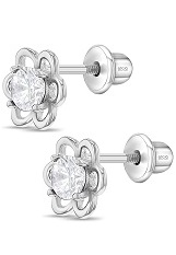 itsy-bitsy open flower cubic zirconia stud baby earrings